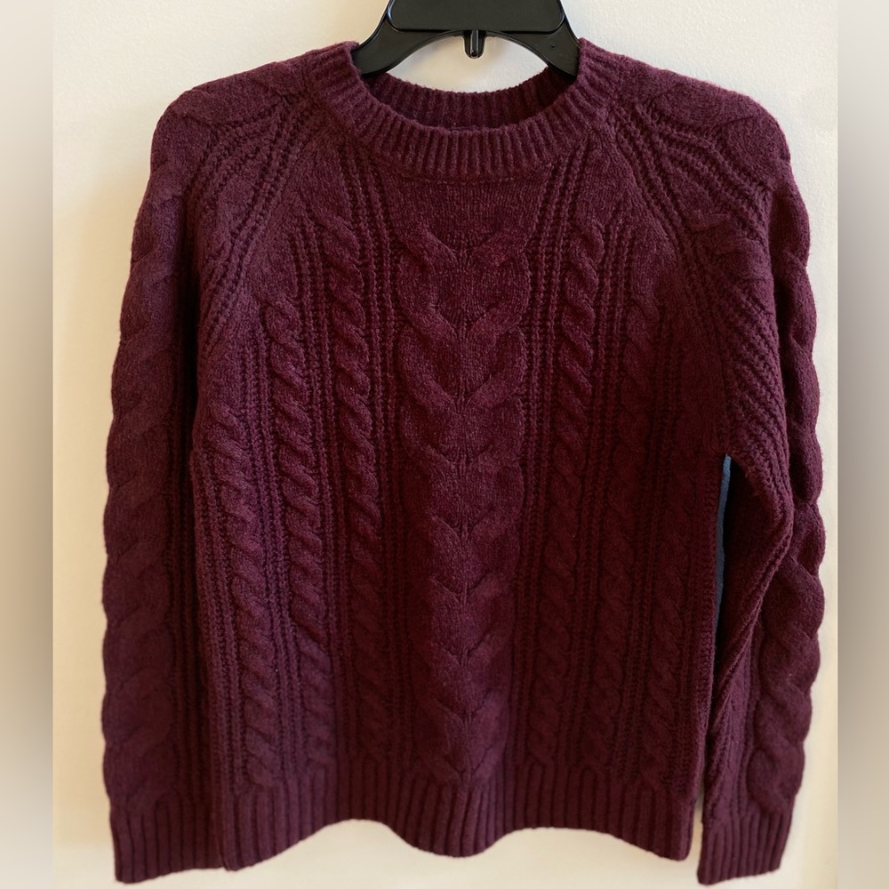 NWOT Rachel Zoe Wine Chunky Cable Knit Sweater Size Small Long Sleeve Winter